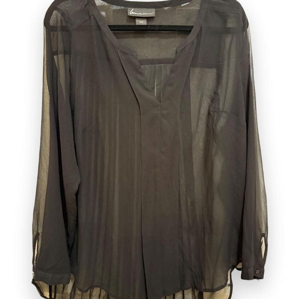 Lane Bryant Women's Black Classic Minimalist See Through Pleated Blouse